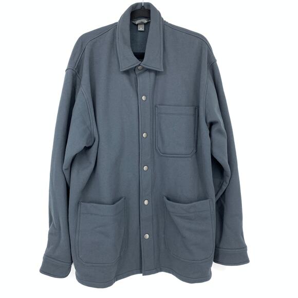 Eddie Bauer Signature Fleece Chore Coat Mens Sz XL Gray Snap Front Multi Pocket